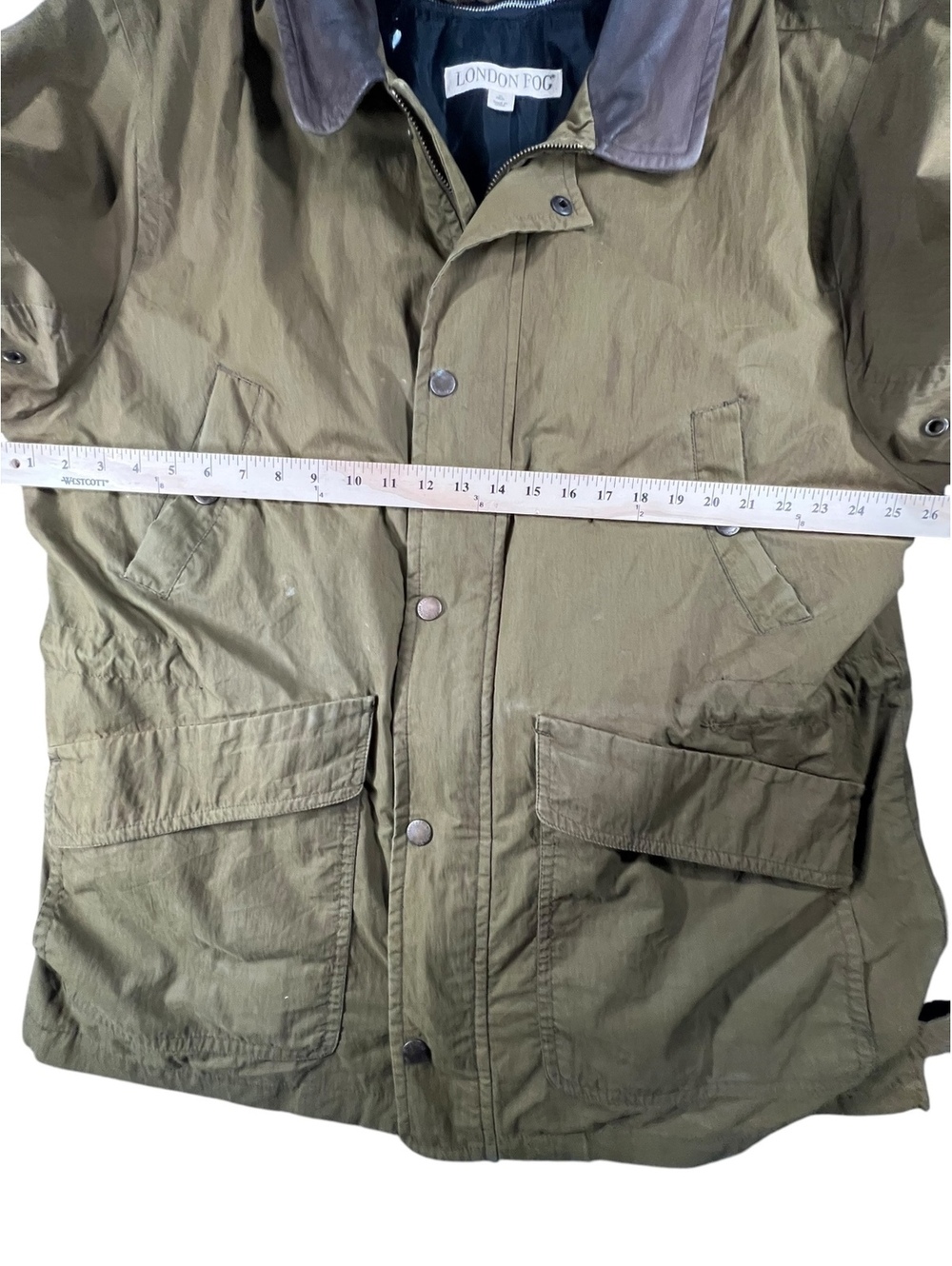 Vintage London Fog Olive Field Jacket Leather Collar Zip Out Liner 90s - Picture 5 of 8
